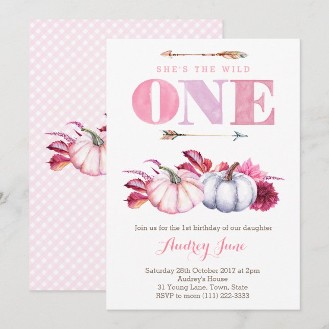 Invitación Tema de la fiesta de cumpleaños de Wild ONE, prime (Anverso / Reverso)