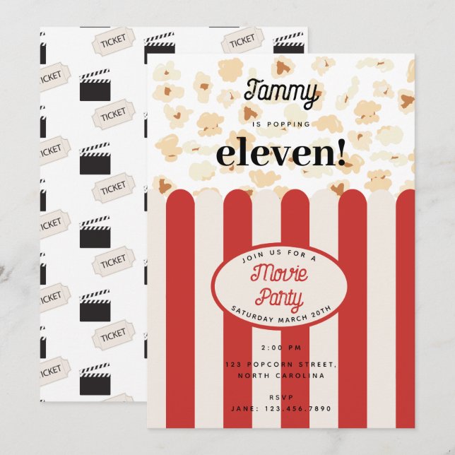 Invitación Tema de la fiesta de cumpleaños del Fiesta de cine (Anverso / Reverso)