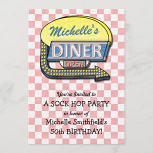 Invitación Tema de la fiesta de cumpleaños del retro 50 Diner