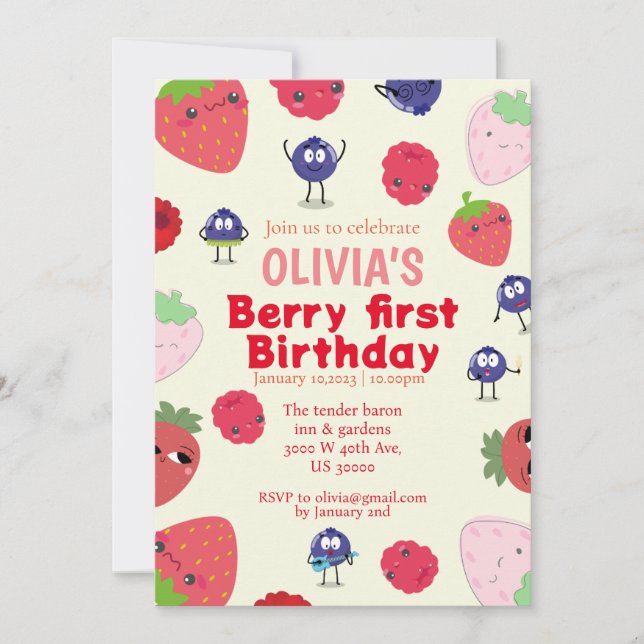 Invitación Tema de la fruta 1º cumpleaños (Anverso)
