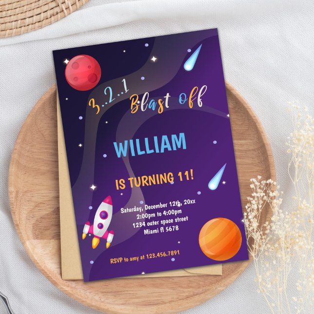 Invitación Tema de la galaxia cuta para Chicas (Pink Rockets Outer Space Invitations)