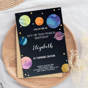 Invitación Tema de la Galaxia de Cohetes y Planetas para Niño
