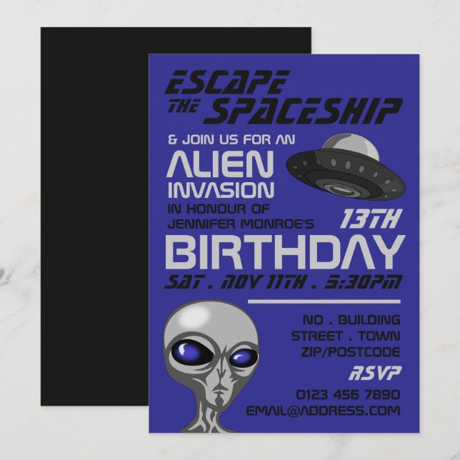 Invitación Tema de la invasión extranjera, sala de escape, pa (Anverso / Reverso)
