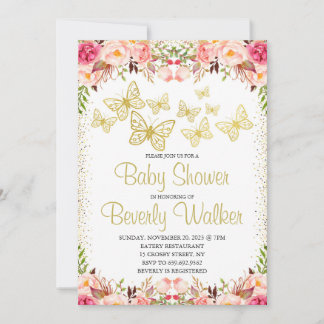Invitación Tema de la mariposa Baby Shower Floral Botánica