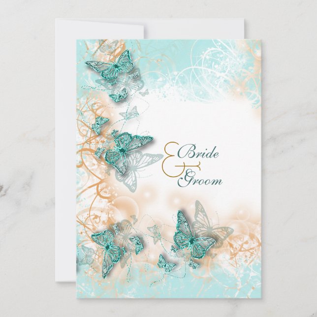 Invitación Tema de la mariposa boda aqua oro (Anverso)
