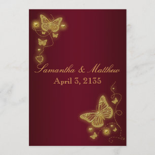 Invitación Tema de la mariposa del boda del oro de Borgoña