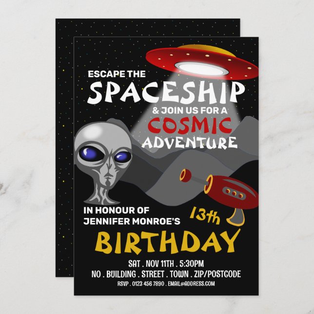Invitación Tema de la nave espacial alienígena, sala de escap (Anverso / Reverso)