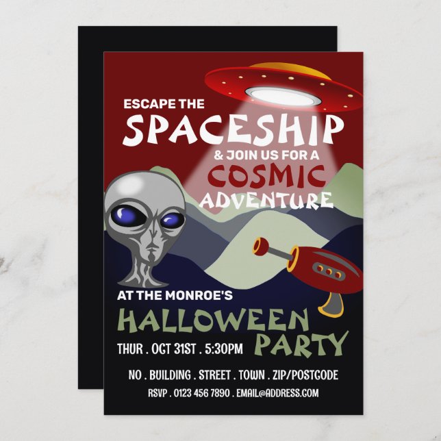 Invitación Tema de la nave espacial alienígena, sala de escap (Anverso / Reverso)