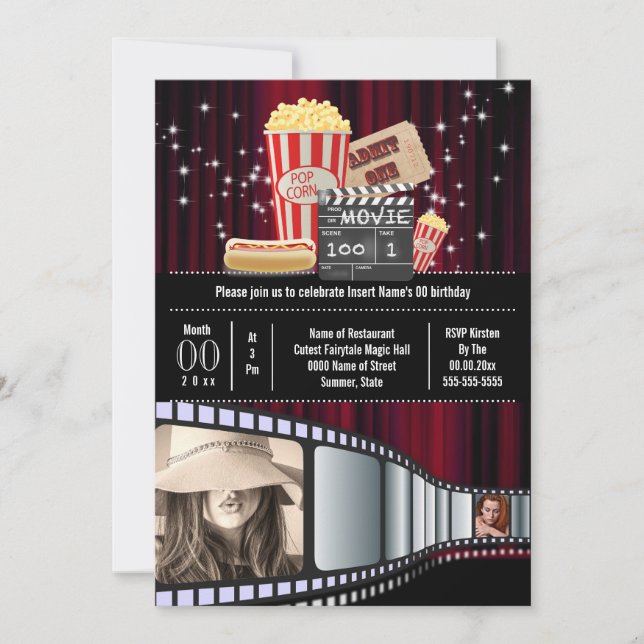 Invitación Tema de la película 2 tiras de fotos fiesta de pal (Anverso)