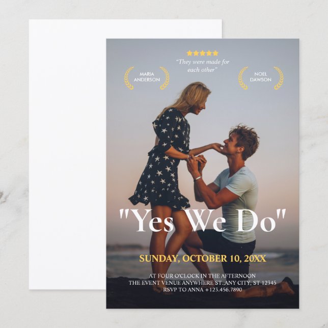 Invitación Tema de la película boda fotográfico de propuesta  (Anverso / Reverso)