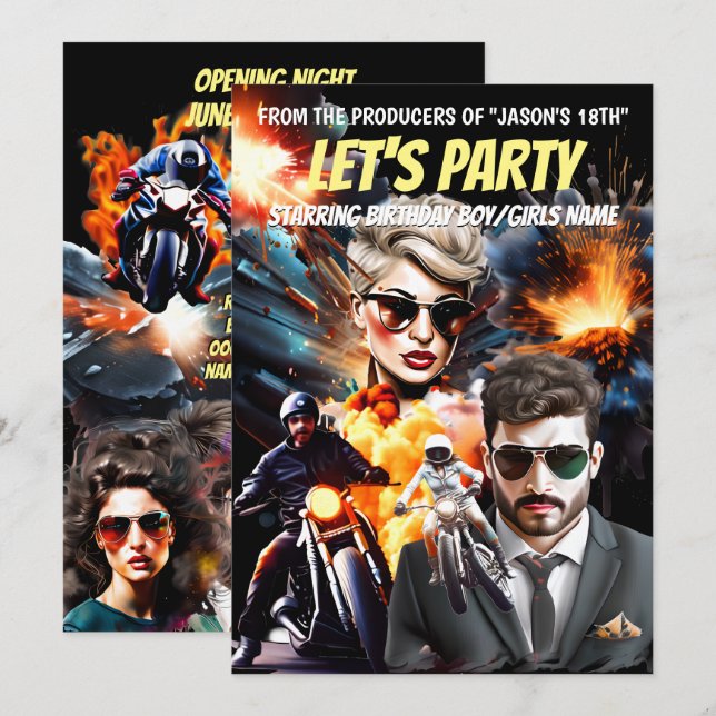 Invitación Tema de la película villanos héroes aventura de ac (Anverso / Reverso)