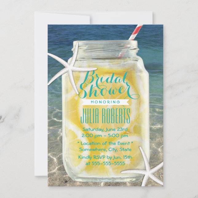 Invitación Tema de la playa Mason Jar y Starfish Bridal Showe (Anverso)