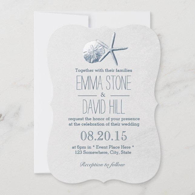 Invitación Tema de la playa Starfish & Sand Dollar Boda (Anverso)