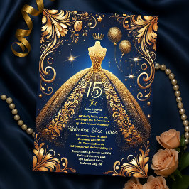 Invitación Tema de la Real Quinceañera Gold y la Princesa de