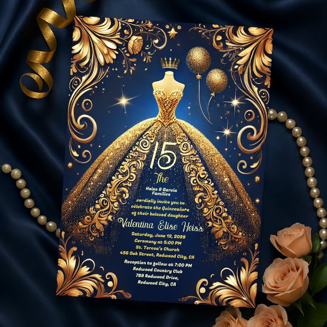 Invitación Tema de la Real Quinceañera Gold y la Princesa de  (Subido por el creador)