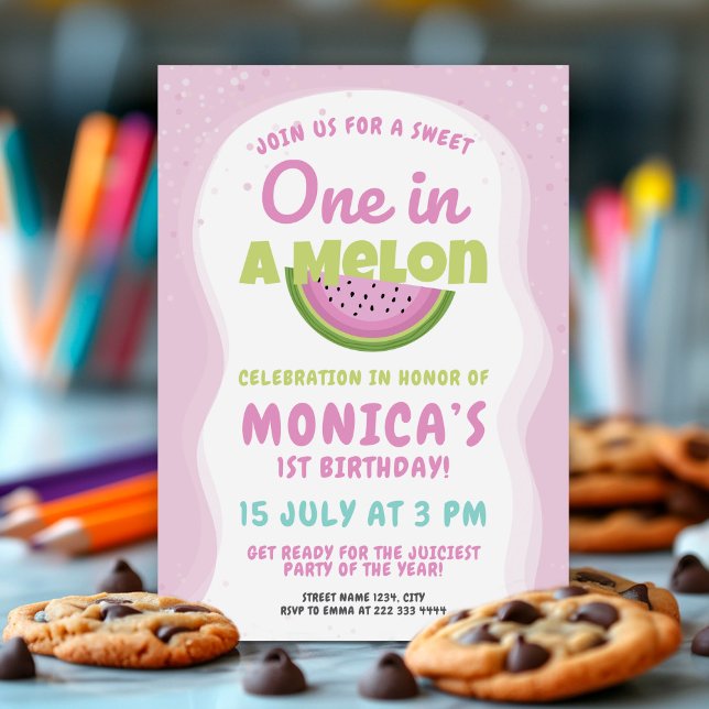 Invitación Tema de la sandía rosa Niños Fiesta de primer cump (Subido por el creador)