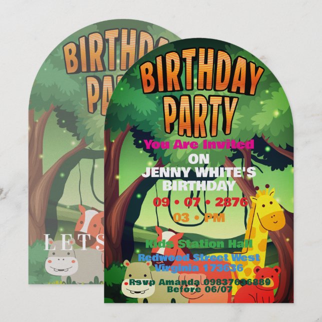 Invitación Tema de la selva  (Anverso / Reverso)