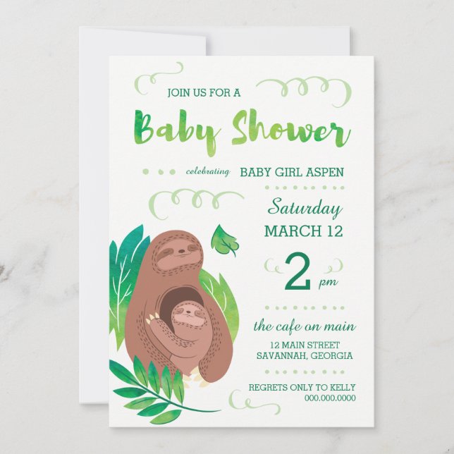 Invitación Tema de la selva tropical de Baby Shower (Anverso)