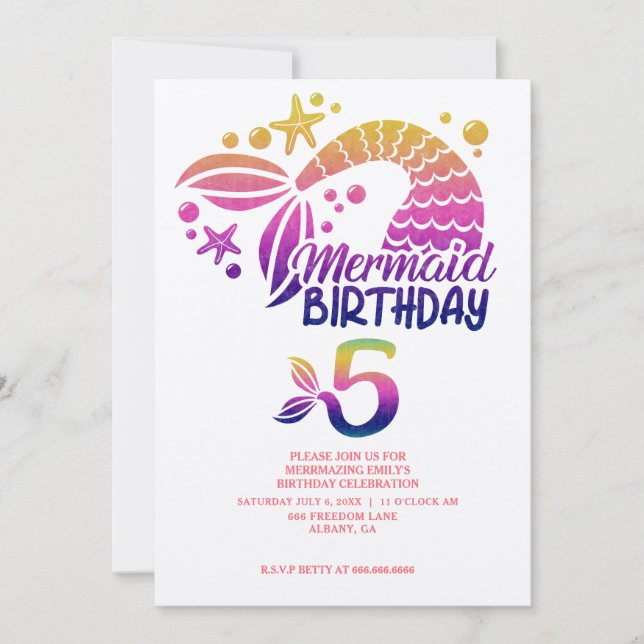 Invitación Tema De La Sirena Niños Personalizados Cumpleaños  (Anverso)