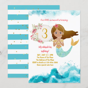 Invitación Tema De La Sirenita Bajo El Mar Niña Tercer Cumple