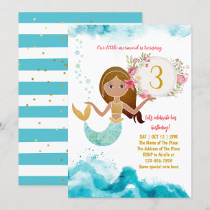 Invitación Tema De La Sirenita Bajo El Mar Niña Tercer Cumple