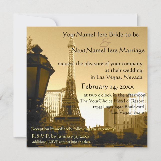 Invitación Tema de La Torre Eiffel de Las Vegas (Anverso)