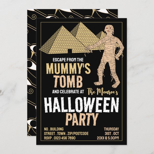 Invitación Tema de la tumba de mi mamá, fiesta de halloween e (Anverso / Reverso)