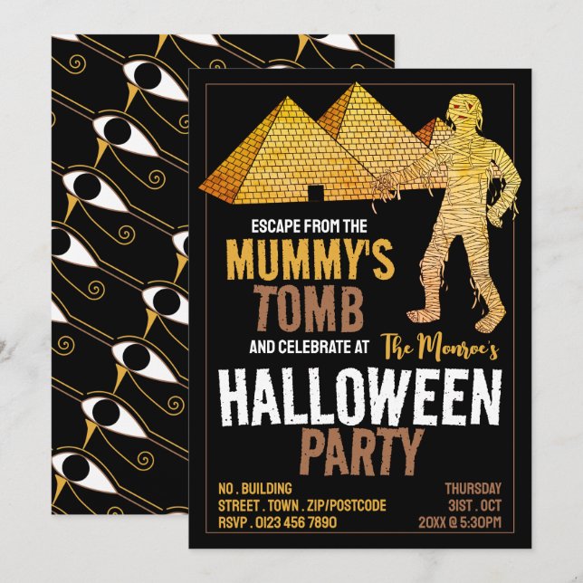 Invitación Tema de la tumba de mi mamá, fiesta de halloween e (Anverso / Reverso)
