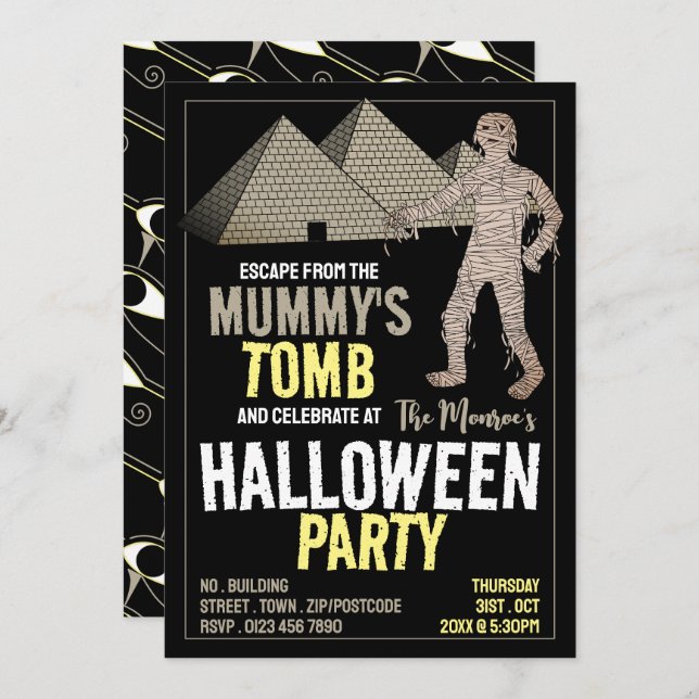 Invitación Tema de la tumba de mi mamá, fiesta de halloween e (Anverso / Reverso)