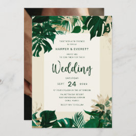 Invitación Tema de la vegetación tropical con Boda de foto tr