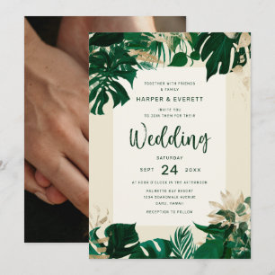 Invitación Tema de la vegetación tropical con Boda de foto tr
