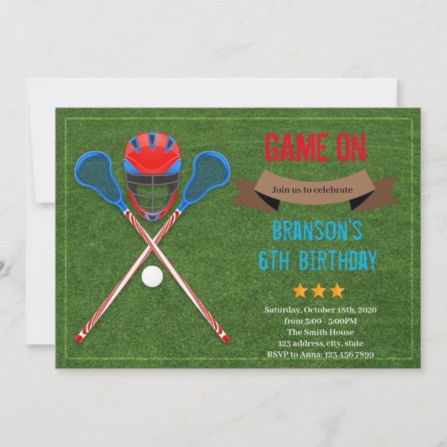 Invitación Tema de Lacrosse fiesta (Anverso)