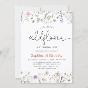 Invitación Tema de las flores silvestres Niña Primer cumpleañ