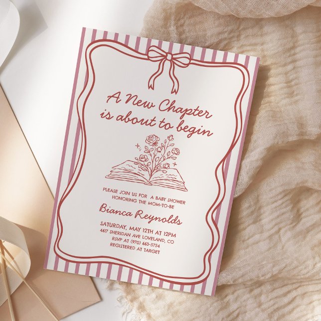 Invitación Tema de libro para baby shower 'Un nuevo capítulo' (Subido por el creador)