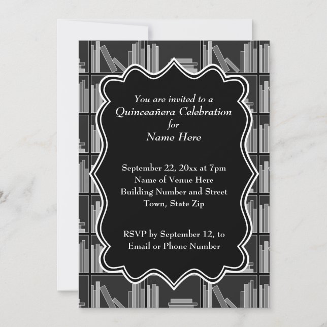 Invitación Tema de libros Quinceanera (Anverso)