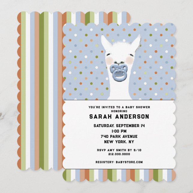 Invitación Tema de Llama de Baby Shower (Anverso / Reverso)