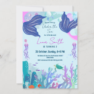 Invitación Tema de los animales del mar Chica de cumpleaños F