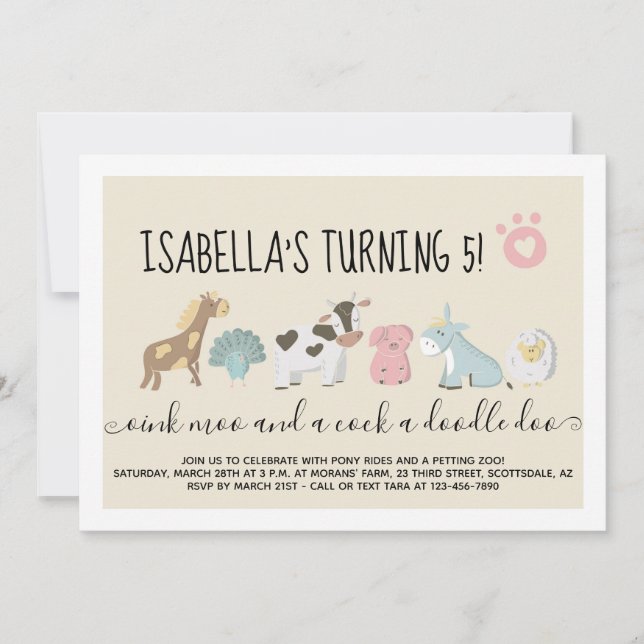 Invitación Tema de los Chicas del zoológico de mascota / de l (Anverso)