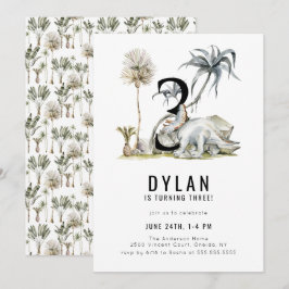 Invitación Tema de los dinosaurios Tercer Fiesta de cumpleaño