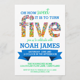 Invitación Tema de los dulces Fiesta de cumpleaños 5 salpicar