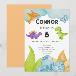 Invitación Tema de los niños Dinosaurios Cumpleaños Naranja J