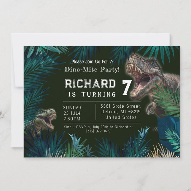 Invitación Tema de los niños Personalizables Dinosaurios Cump (Anverso)
