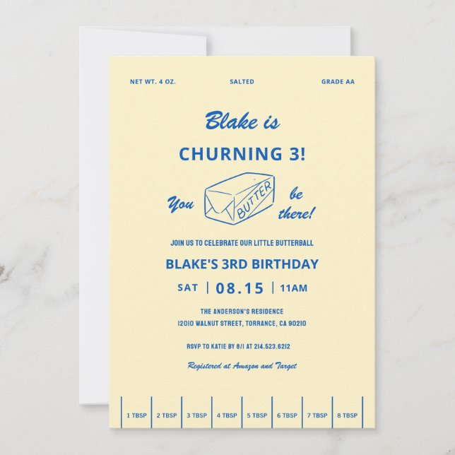 Invitación Tema de mantequilla Cumpleaños Revolviendo Fiesta  (Anverso)