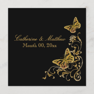 Invitación Tema de mariposas de casamiento de oro negro