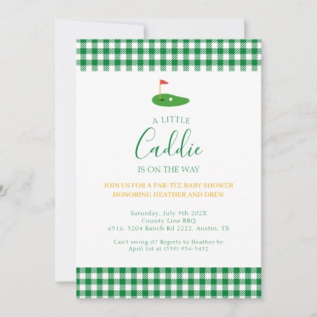 Invitación Tema de Masters para Baby Shower de pareja de golf (Anverso)