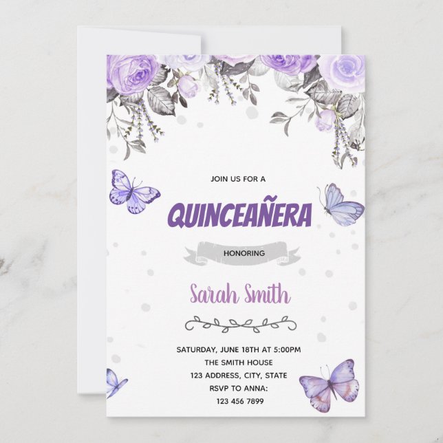 Invitación Tema de membrillo de flor morada (Anverso)