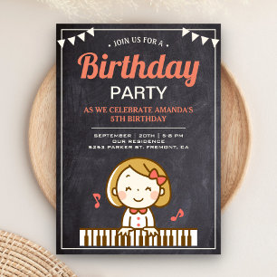 Invitación Tema de música infantil, cumpleaños de pianista ni