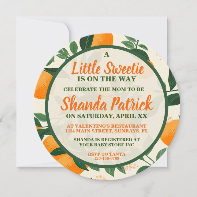 Invitación Tema de Naranja Dulcecito Baby Shower (Anverso)