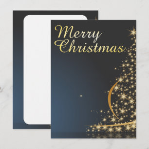 Invitación Tema de Navidad Azul con árbol de Navidad dorado