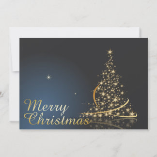 Invitación Tema de Navidad Azul con árbol de Navidad dorado